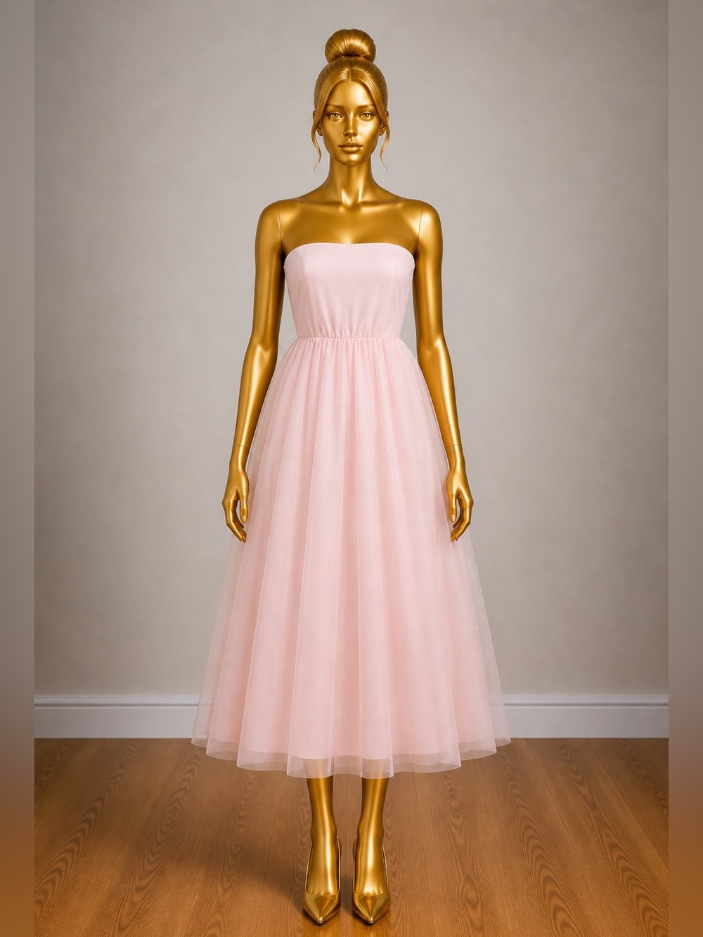 Pink Strapless dress can be used as long skirt tulle and lined